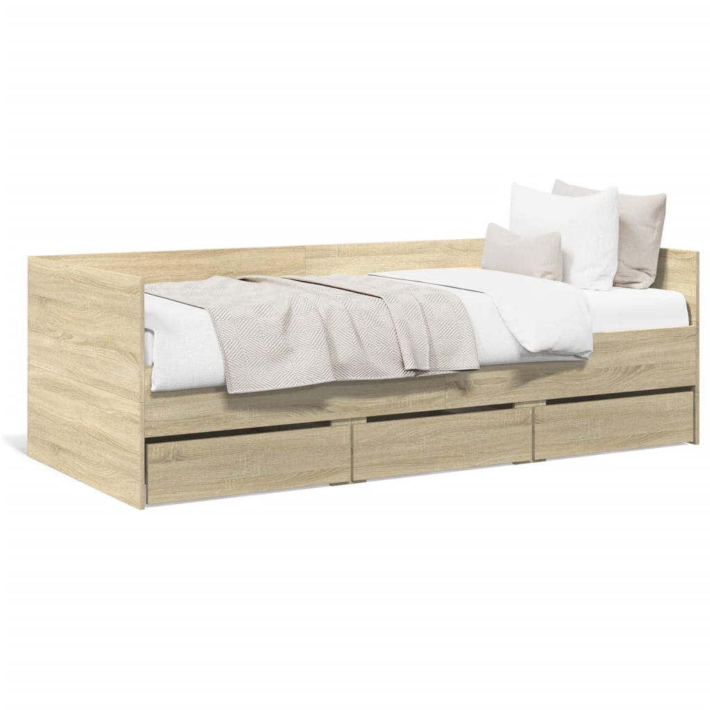 Slaapbank met lades 90x190 cm bewerkt hout sonoma eikenkleurig Bedden & bedframes | Creëer jouw Trendy Thuis | Gratis bezorgd & Retour | Trendy.nl