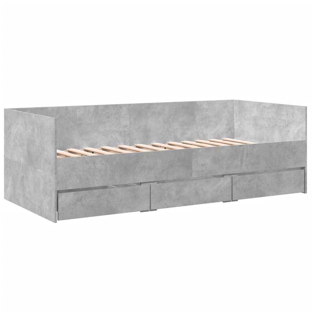 Slaapbank met lades 90x190 cm bewerkt hout betongrijs Bedden & bedframes | Creëer jouw Trendy Thuis | Gratis bezorgd & Retour | Trendy.nl