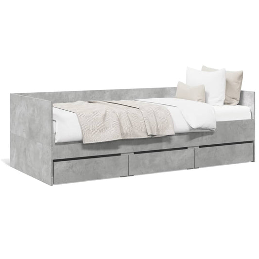 Slaapbank met lades 90x190 cm bewerkt hout betongrijs Bedden & bedframes | Creëer jouw Trendy Thuis | Gratis bezorgd & Retour | Trendy.nl