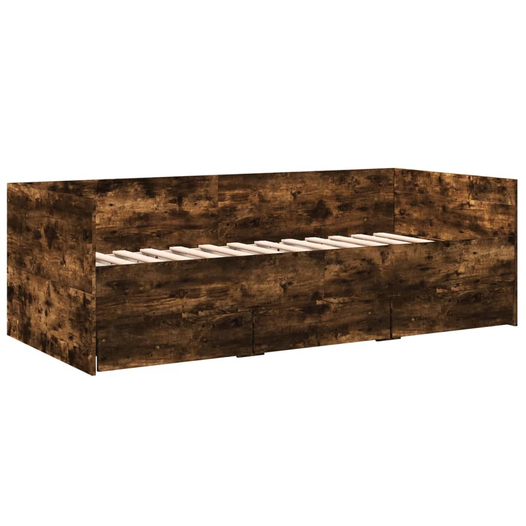 Slaapbank met lades 90x190 cm bewerkt hout gerookt eikenkleurig Bedden & bedframes | Creëer jouw Trendy Thuis | Gratis bezorgd & Retour | Trendy.nl