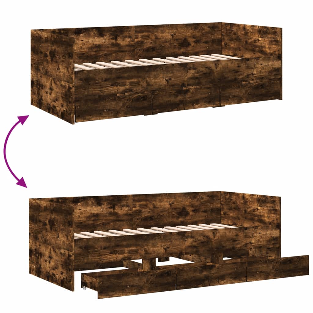 Slaapbank met lades 90x190 cm bewerkt hout gerookt eikenkleurig Bedden & bedframes | Creëer jouw Trendy Thuis | Gratis bezorgd & Retour | Trendy.nl