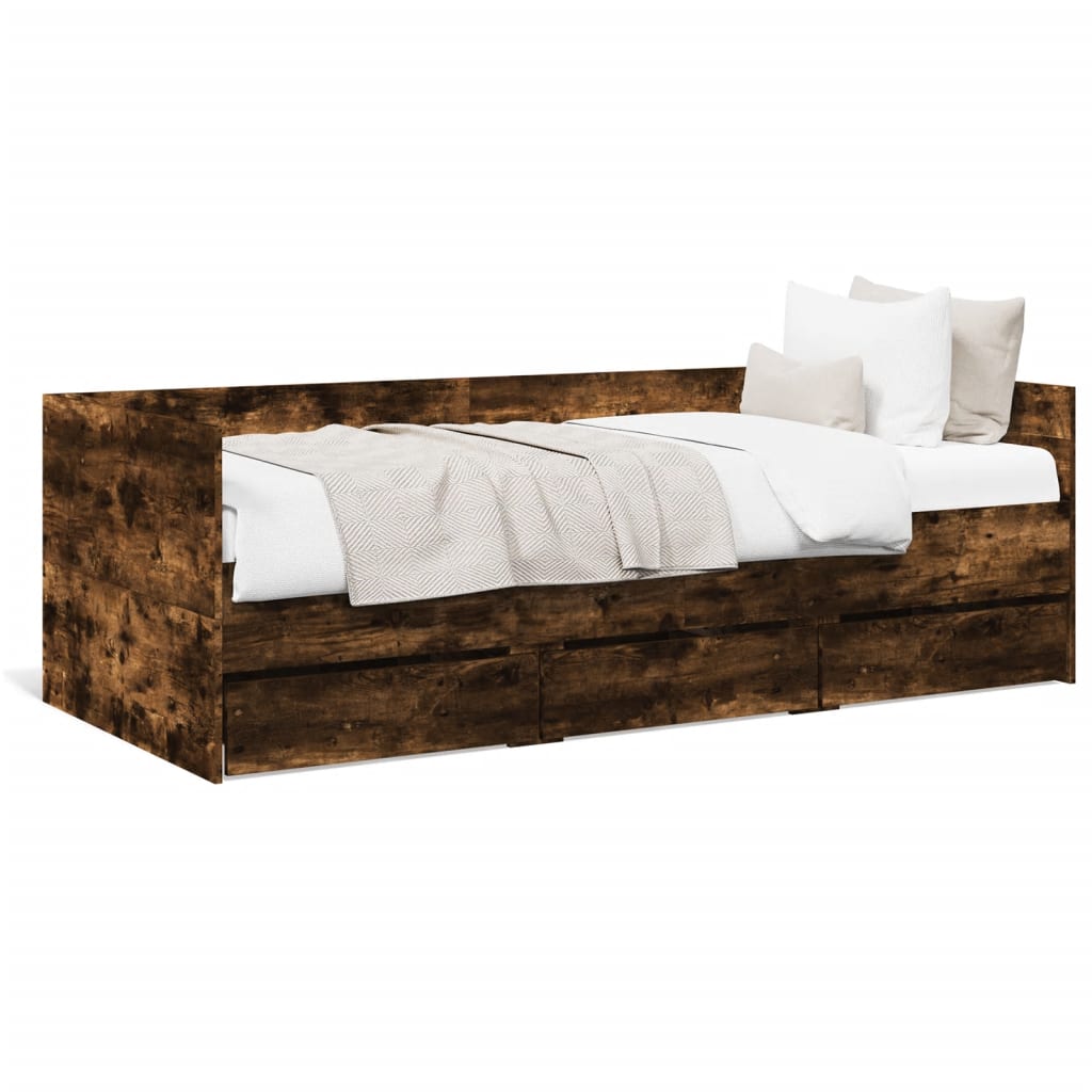 Slaapbank met lades 90x190 cm bewerkt hout gerookt eikenkleurig Bedden & bedframes | Creëer jouw Trendy Thuis | Gratis bezorgd & Retour | Trendy.nl