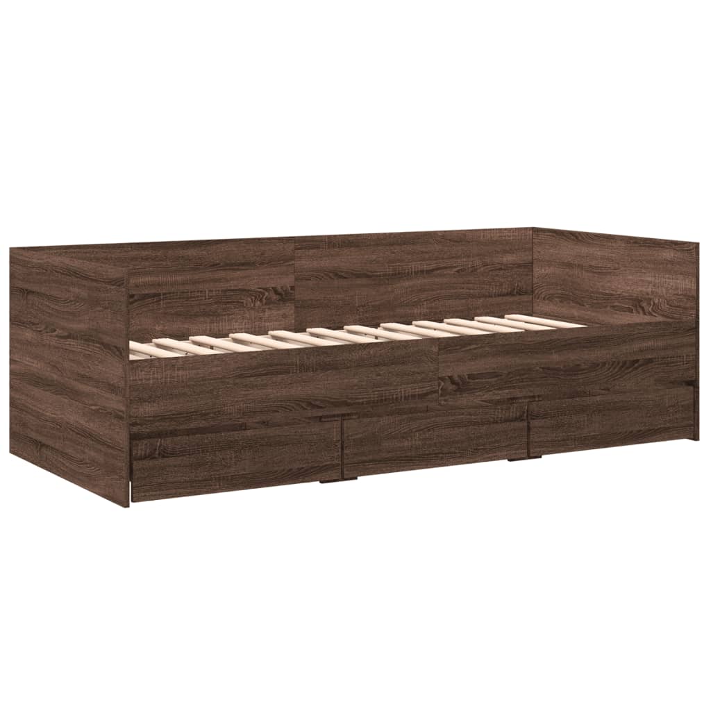 Slaapbank met lades 90x190 cm bewerkt hout bruin eikenkleurig Bedden & bedframes | Creëer jouw Trendy Thuis | Gratis bezorgd & Retour | Trendy.nl