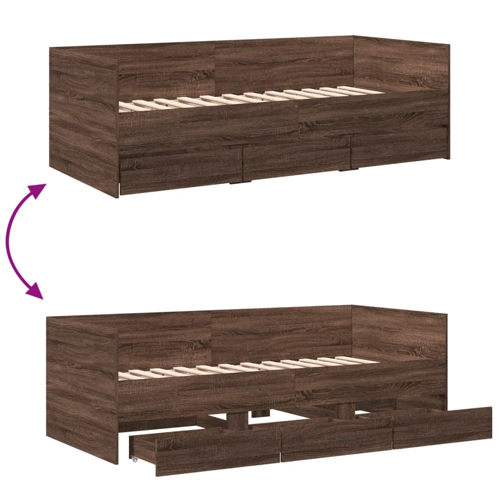 Slaapbank met lades 90x190 cm bewerkt hout bruin eikenkleurig Bedden & bedframes | Creëer jouw Trendy Thuis | Gratis bezorgd & Retour | Trendy.nl