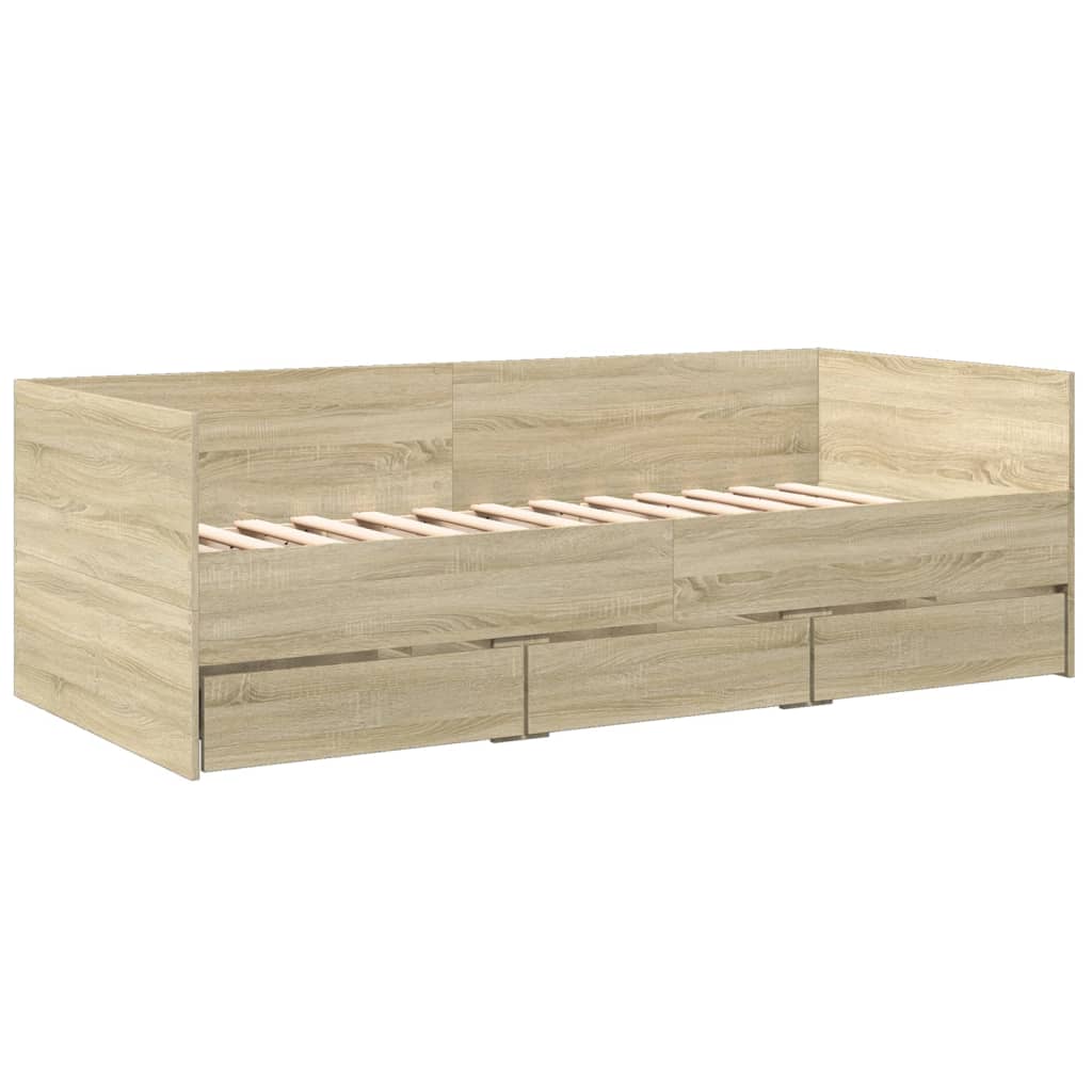 Slaapbank met lades 75x190 cm bewerkt hout sonoma eikenkleurig Bedden & bedframes | Creëer jouw Trendy Thuis | Gratis bezorgd & Retour | Trendy.nl