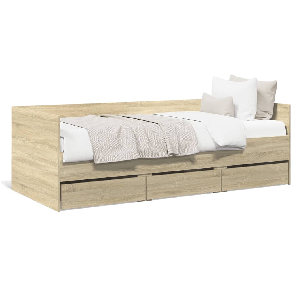 Slaapbank met lades 75x190 cm bewerkt hout sonoma eikenkleurig Bedden & bedframes | Creëer jouw Trendy Thuis | Gratis bezorgd & Retour | Trendy.nl