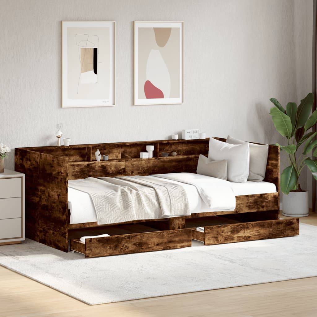 Slaapbank met lades 90x190 cm bewerkt hout gerookt eikenkleurig Bedden & bedframes | Creëer jouw Trendy Thuis | Gratis bezorgd & Retour | Trendy.nl