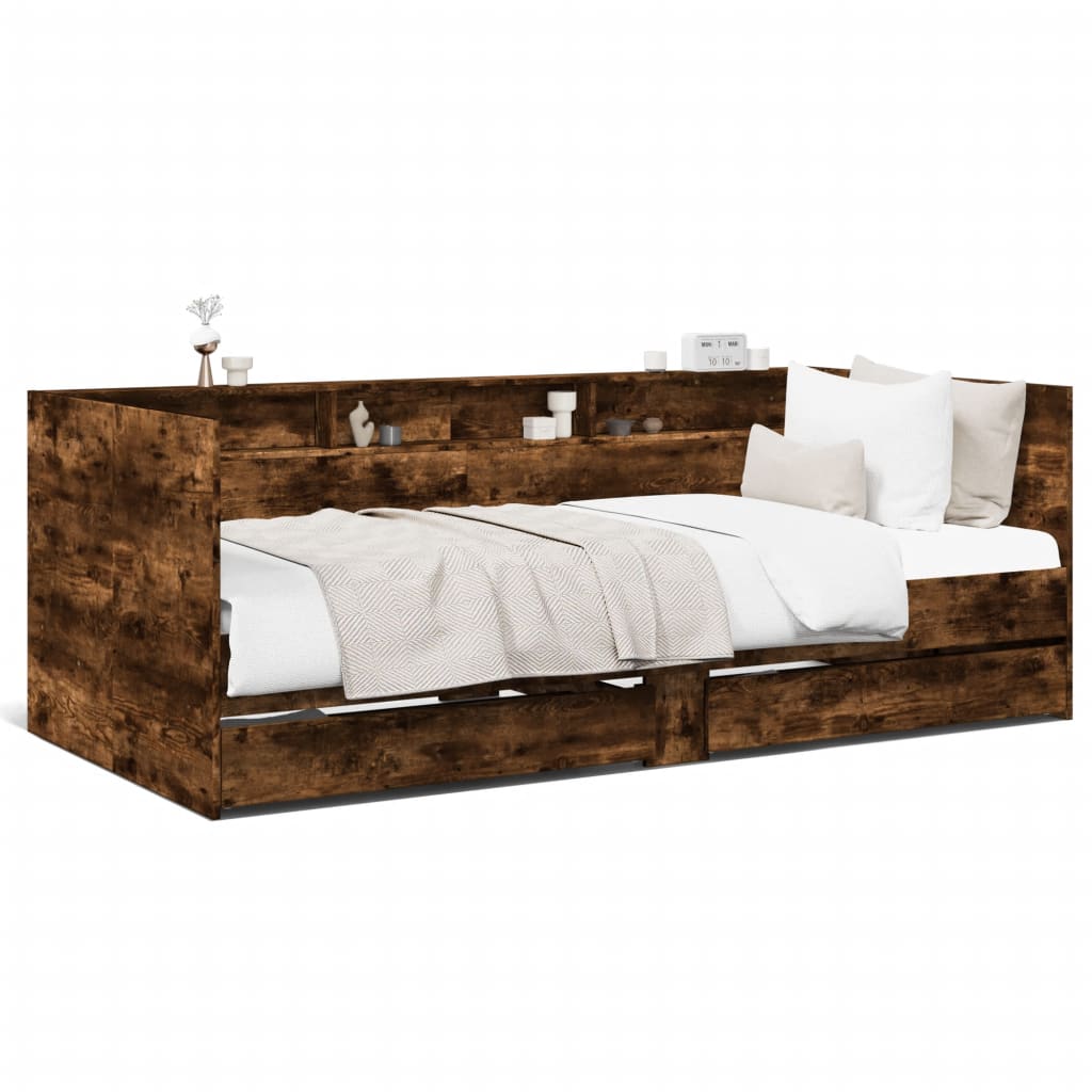 Slaapbank met lades 90x190 cm bewerkt hout gerookt eikenkleurig Bedden & bedframes | Creëer jouw Trendy Thuis | Gratis bezorgd & Retour | Trendy.nl