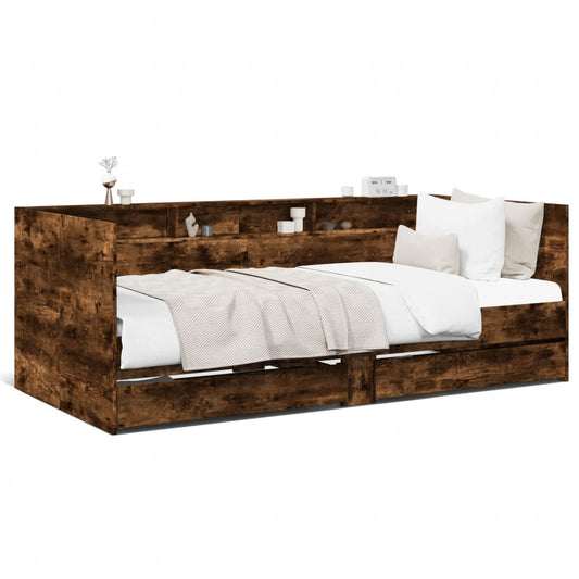 Slaapbank met lades 90x190 cm bewerkt hout gerookt eikenkleurig Bedden & bedframes | Creëer jouw Trendy Thuis | Gratis bezorgd & Retour | Trendy.nl