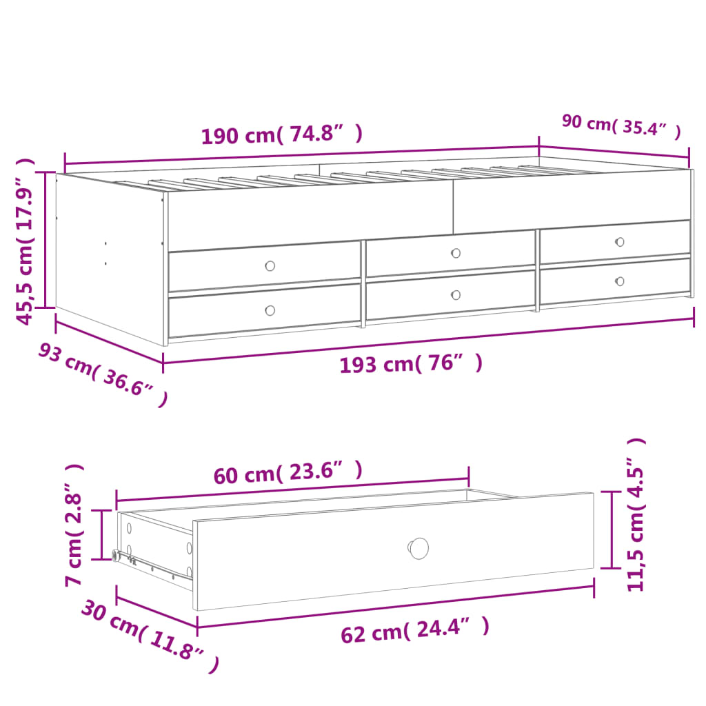 Slaapbank met lades 90x190 cm bewerkt hout wit Bedden & bedframes | Creëer jouw Trendy Thuis | Gratis bezorgd & Retour | Trendy.nl