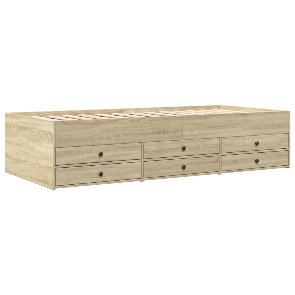 Slaapbank met lades 90x190 cm bewerkt hout sonoma eikenkleurig Bedden & bedframes | Creëer jouw Trendy Thuis | Gratis bezorgd & Retour | Trendy.nl