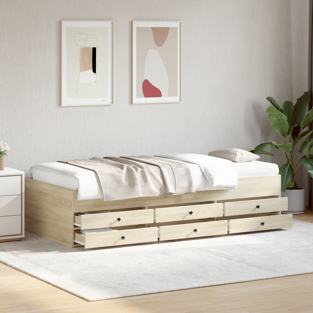 Slaapbank met lades 90x190 cm bewerkt hout sonoma eikenkleurig Bedden & bedframes | Creëer jouw Trendy Thuis | Gratis bezorgd & Retour | Trendy.nl