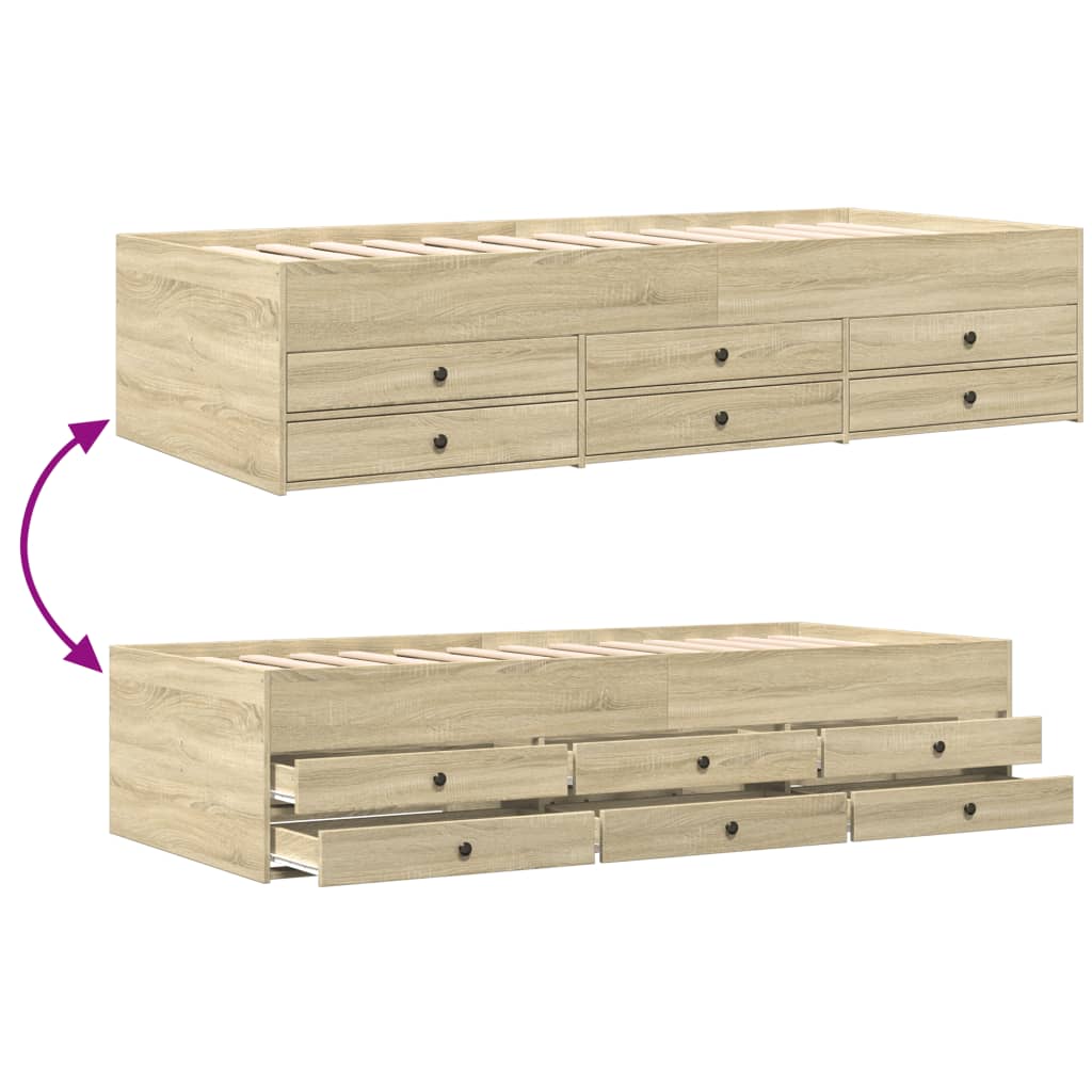 Slaapbank met lades 90x190 cm bewerkt hout sonoma eikenkleurig Bedden & bedframes | Creëer jouw Trendy Thuis | Gratis bezorgd & Retour | Trendy.nl