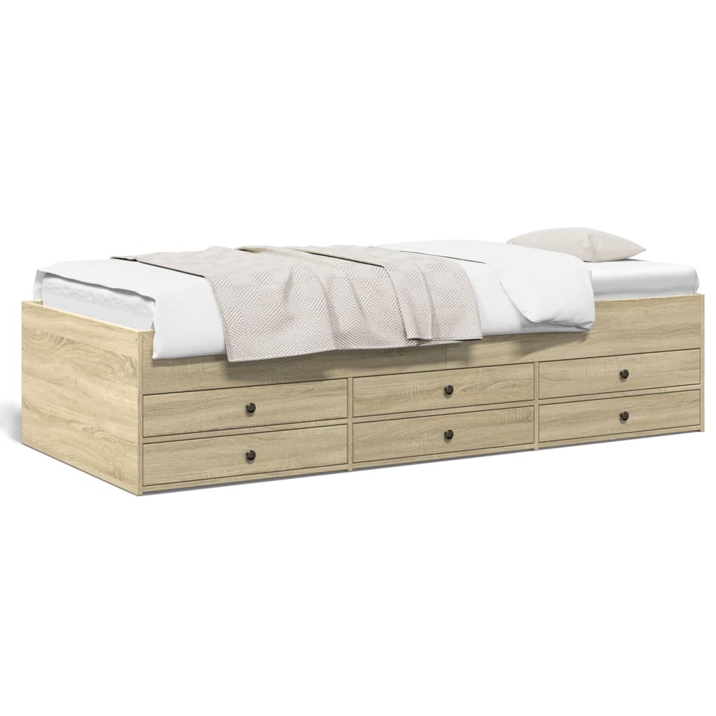 Slaapbank met lades 90x190 cm bewerkt hout sonoma eikenkleurig Bedden & bedframes | Creëer jouw Trendy Thuis | Gratis bezorgd & Retour | Trendy.nl