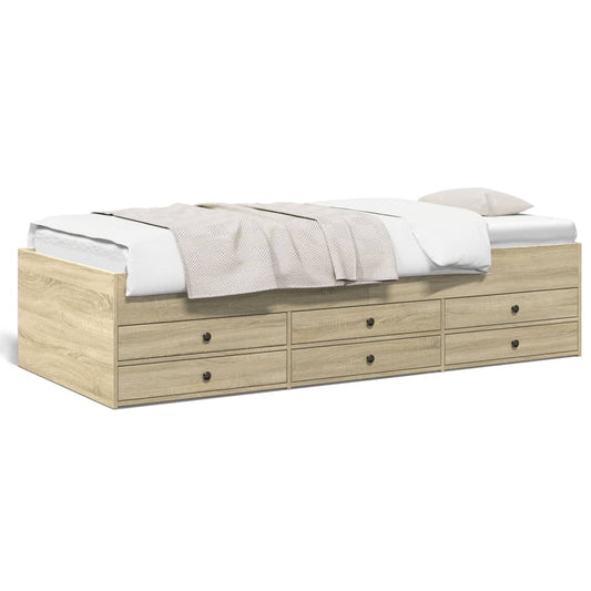 Slaapbank met lades 90x190 cm bewerkt hout sonoma eikenkleurig Bedden & bedframes | Creëer jouw Trendy Thuis | Gratis bezorgd & Retour | Trendy.nl