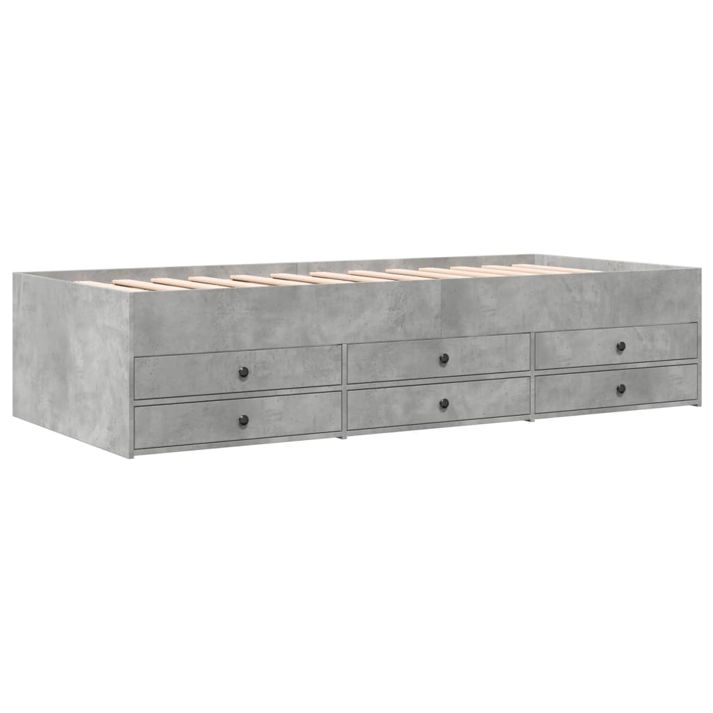 Slaapbank met lades 90x190 cm bewerkt hout betongrijs Bedden & bedframes | Creëer jouw Trendy Thuis | Gratis bezorgd & Retour | Trendy.nl