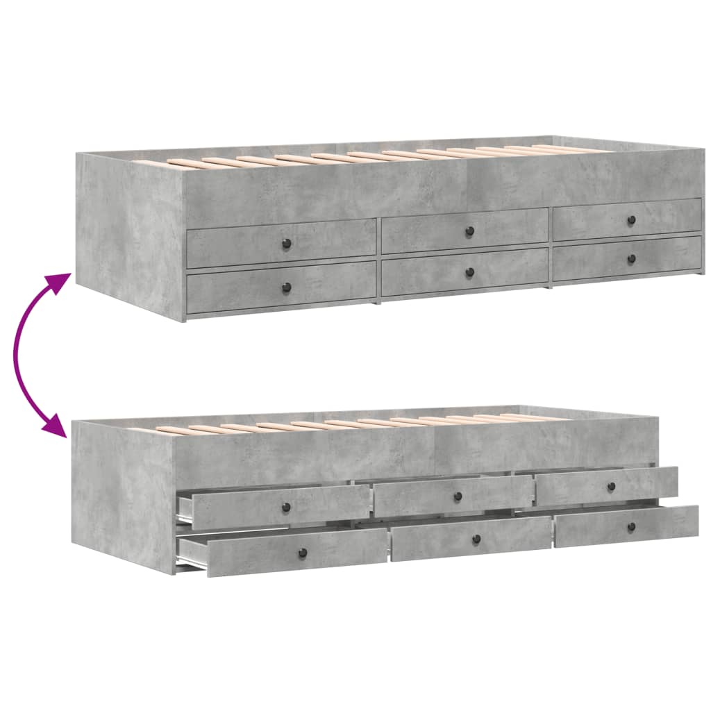 Slaapbank met lades 90x190 cm bewerkt hout betongrijs Bedden & bedframes | Creëer jouw Trendy Thuis | Gratis bezorgd & Retour | Trendy.nl