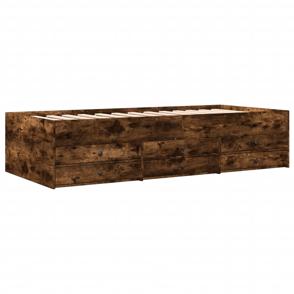 Slaapbank met lades 90x190 cm bewerkt hout gerookt eikenkleurig Bedden & bedframes | Creëer jouw Trendy Thuis | Gratis bezorgd & Retour | Trendy.nl