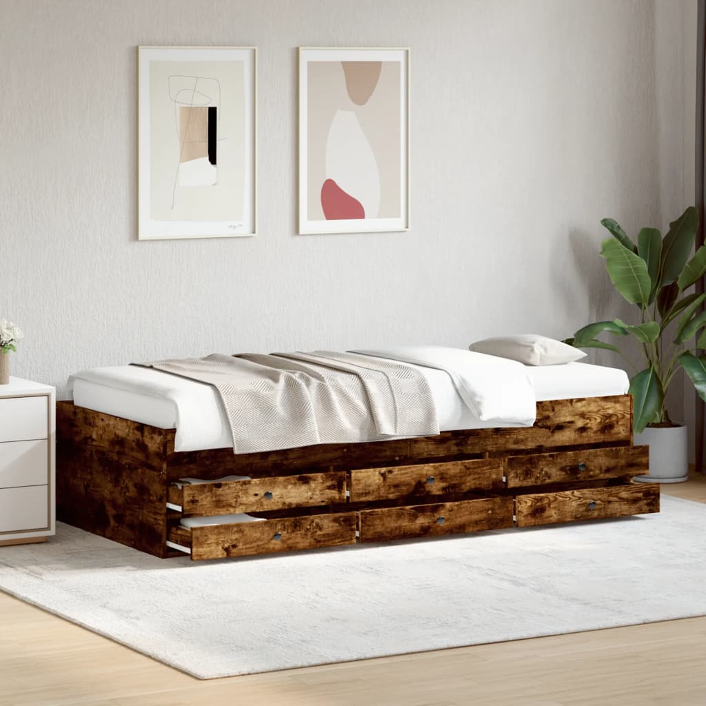 Slaapbank met lades 90x190 cm bewerkt hout gerookt eikenkleurig Bedden & bedframes | Creëer jouw Trendy Thuis | Gratis bezorgd & Retour | Trendy.nl