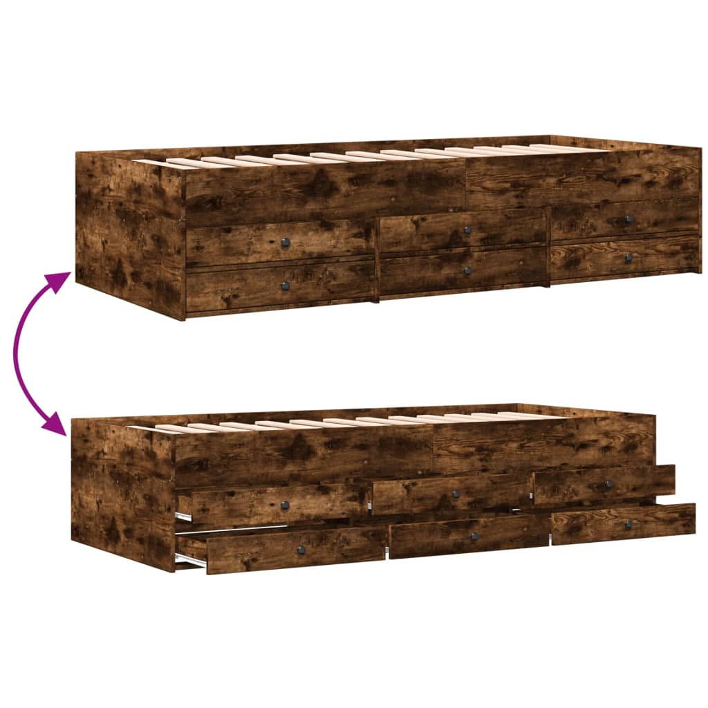 Slaapbank met lades 90x190 cm bewerkt hout gerookt eikenkleurig Bedden & bedframes | Creëer jouw Trendy Thuis | Gratis bezorgd & Retour | Trendy.nl