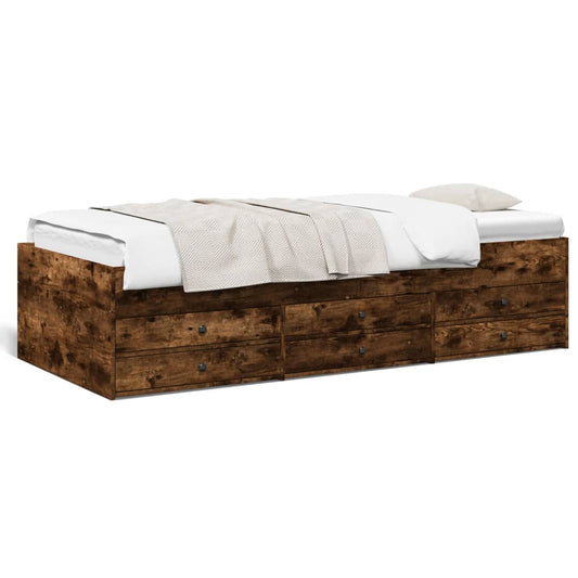 Slaapbank met lades 90x190 cm bewerkt hout gerookt eikenkleurig Bedden & bedframes | Creëer jouw Trendy Thuis | Gratis bezorgd & Retour | Trendy.nl