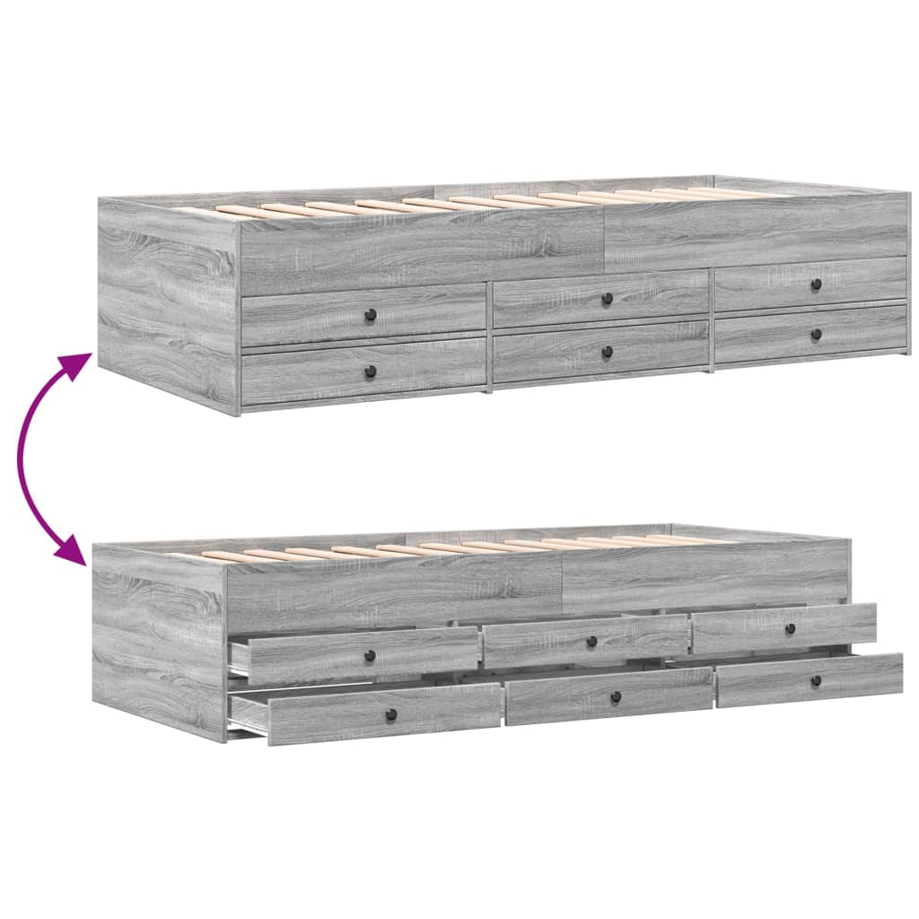 Slaapbank met lades 90x190 cm bewerkt hout grijs sonoma eiken Bedden & bedframes | Creëer jouw Trendy Thuis | Gratis bezorgd & Retour | Trendy.nl