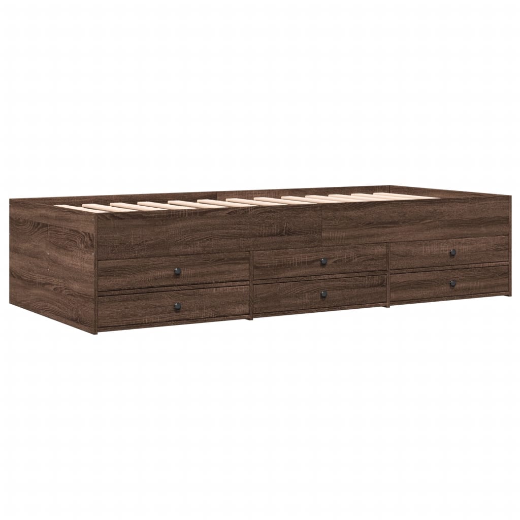 Slaapbank met lades 90x190 cm bewerkt hout bruin eikenkleurig Bedden & bedframes | Creëer jouw Trendy Thuis | Gratis bezorgd & Retour | Trendy.nl