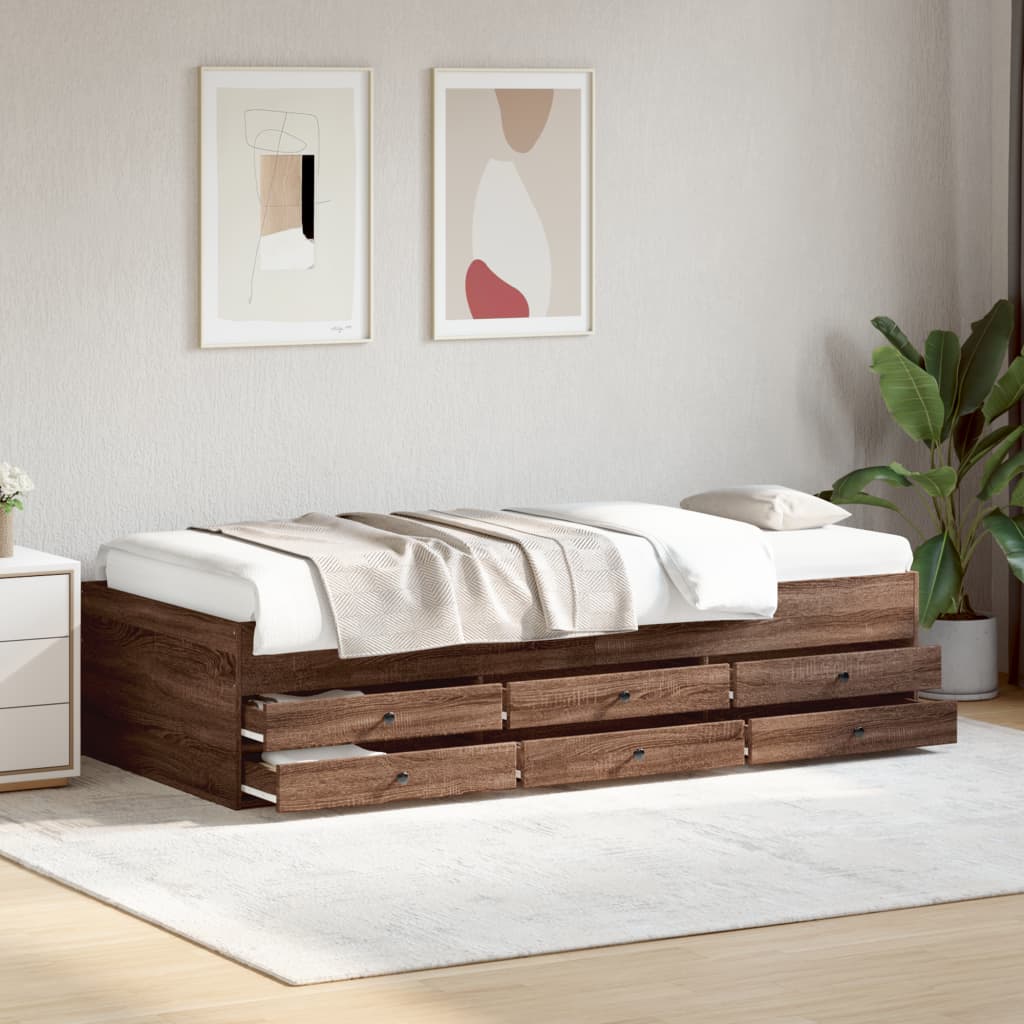 Slaapbank met lades 90x190 cm bewerkt hout bruin eikenkleurig Bedden & bedframes | Creëer jouw Trendy Thuis | Gratis bezorgd & Retour | Trendy.nl