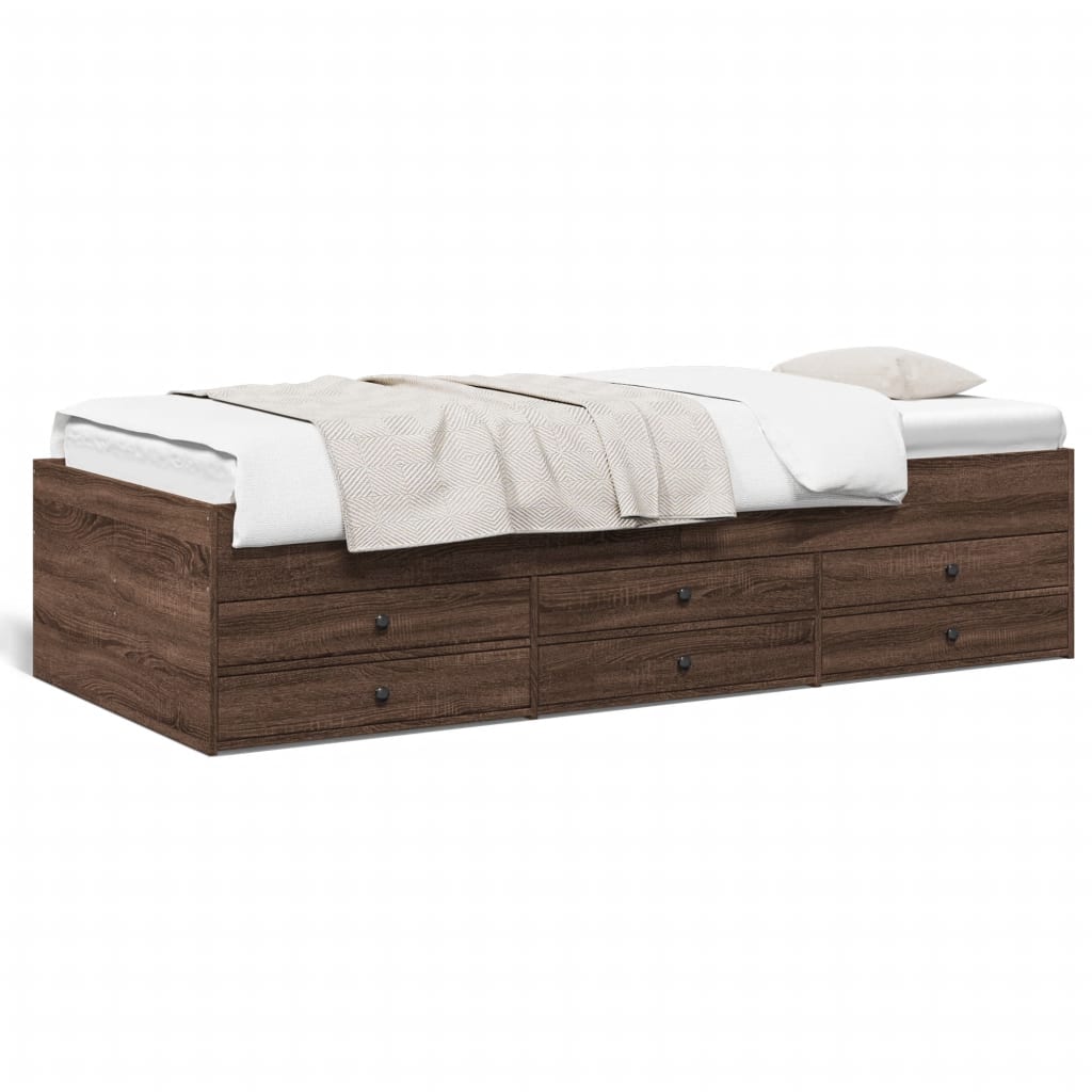 Slaapbank met lades 90x190 cm bewerkt hout bruin eikenkleurig Bedden & bedframes | Creëer jouw Trendy Thuis | Gratis bezorgd & Retour | Trendy.nl