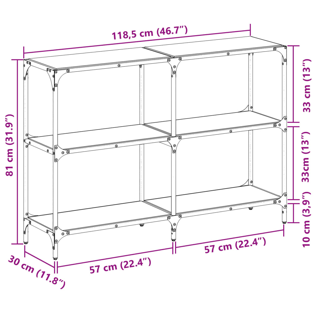 Wandtafel met zwart glazen blad 118,5x30x81 cm staal Consoletafels | Creëer jouw Trendy Thuis | Gratis bezorgd & Retour | Trendy.nl