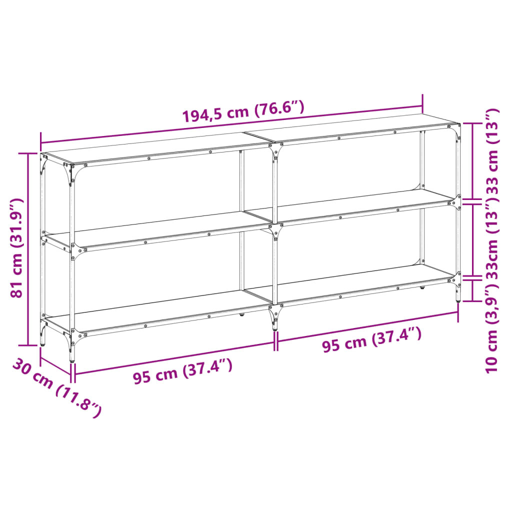 Wandtafel met zwart glazen blad 194,5x30x81 cm staal Consoletafels | Creëer jouw Trendy Thuis | Gratis bezorgd & Retour | Trendy.nl