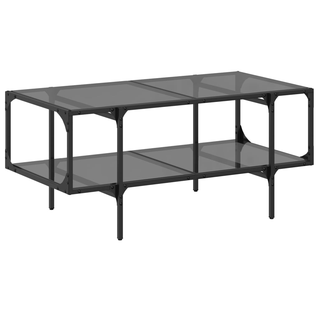 Salontafel met zwart glazen blad 98,5x50x45 cm staal Salontafels | Creëer jouw Trendy Thuis | Gratis bezorgd & Retour | Trendy.nl