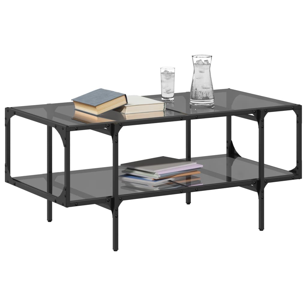 Salontafel met zwart glazen blad 98,5x50x45 cm staal Salontafels | Creëer jouw Trendy Thuis | Gratis bezorgd & Retour | Trendy.nl