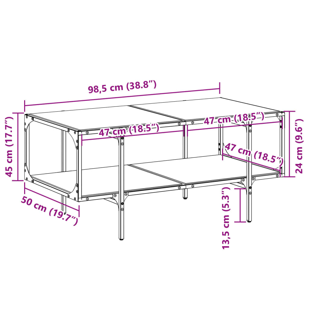 Salontafel met zwart glazen blad 98,5x50x45 cm staal Salontafels | Creëer jouw Trendy Thuis | Gratis bezorgd & Retour | Trendy.nl