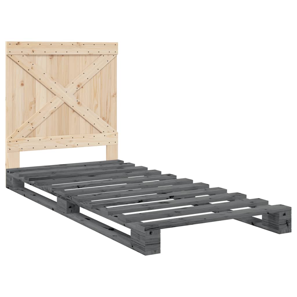 Bedframe met hoofdbord massief grenenhout grijs 90x200 cm Bedden & bedframes | Creëer jouw Trendy Thuis | Gratis bezorgd & Retour | Trendy.nl