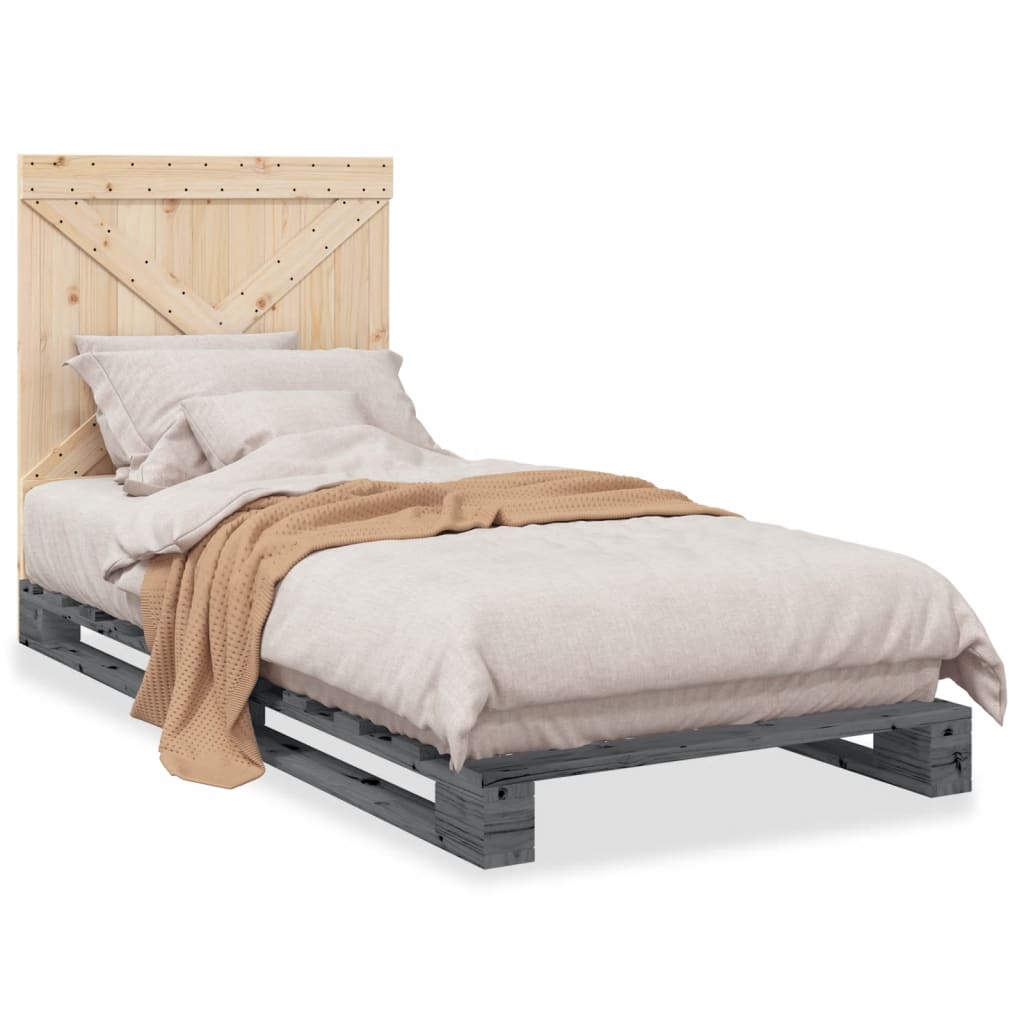 Bedframe met hoofdbord massief grenenhout grijs 90x200 cm Bedden & bedframes | Creëer jouw Trendy Thuis | Gratis bezorgd & Retour | Trendy.nl