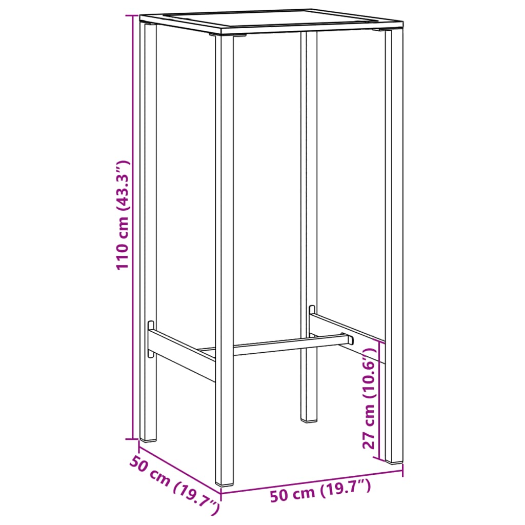 Bartafel 50x50x110 cm gepoedercoat staal zwart