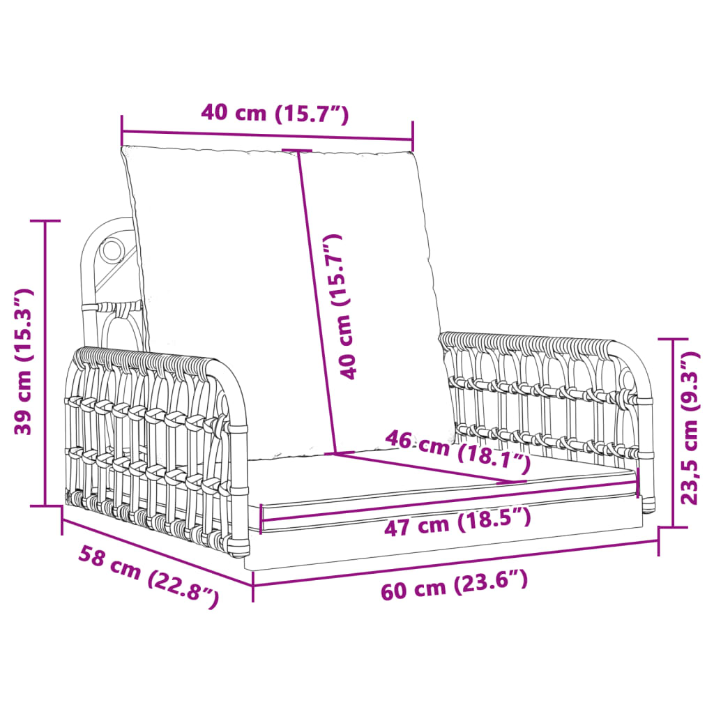 Schommelstoel met kussens 63x58x39 cm poly rattan en staal Tuinbanken | Creëer jouw Trendy Thuis | Gratis bezorgd & Retour | Trendy.nl