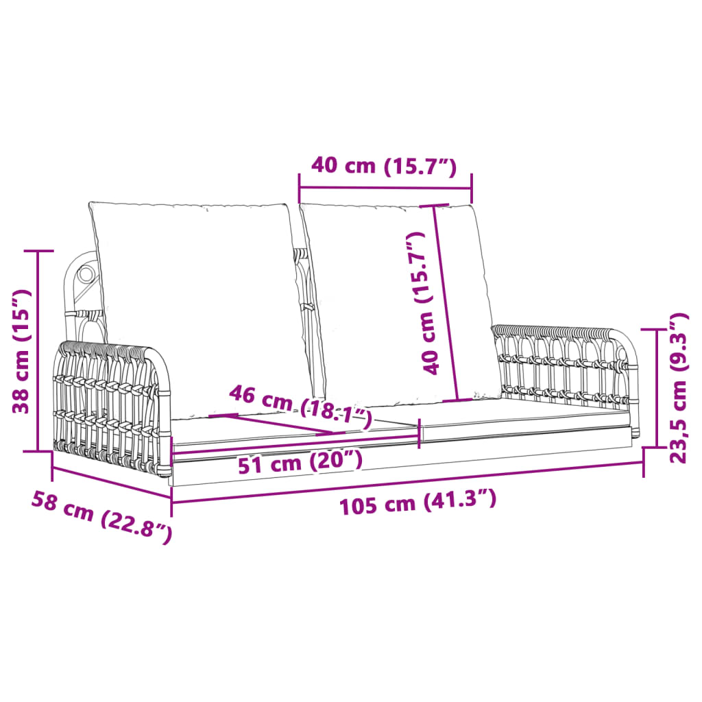 Schommelbank met kussens 105x58x38 cm poly rattan en staal Tuinbanken | Creëer jouw Trendy Thuis | Gratis bezorgd & Retour | Trendy.nl