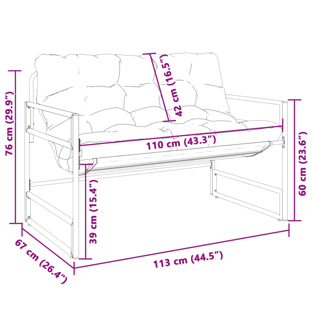 Tuinbank met kussen 113 cm staal antracietkleurig Tuinbanken | Creëer jouw Trendy Thuis | Gratis bezorgd & Retour | Trendy.nl