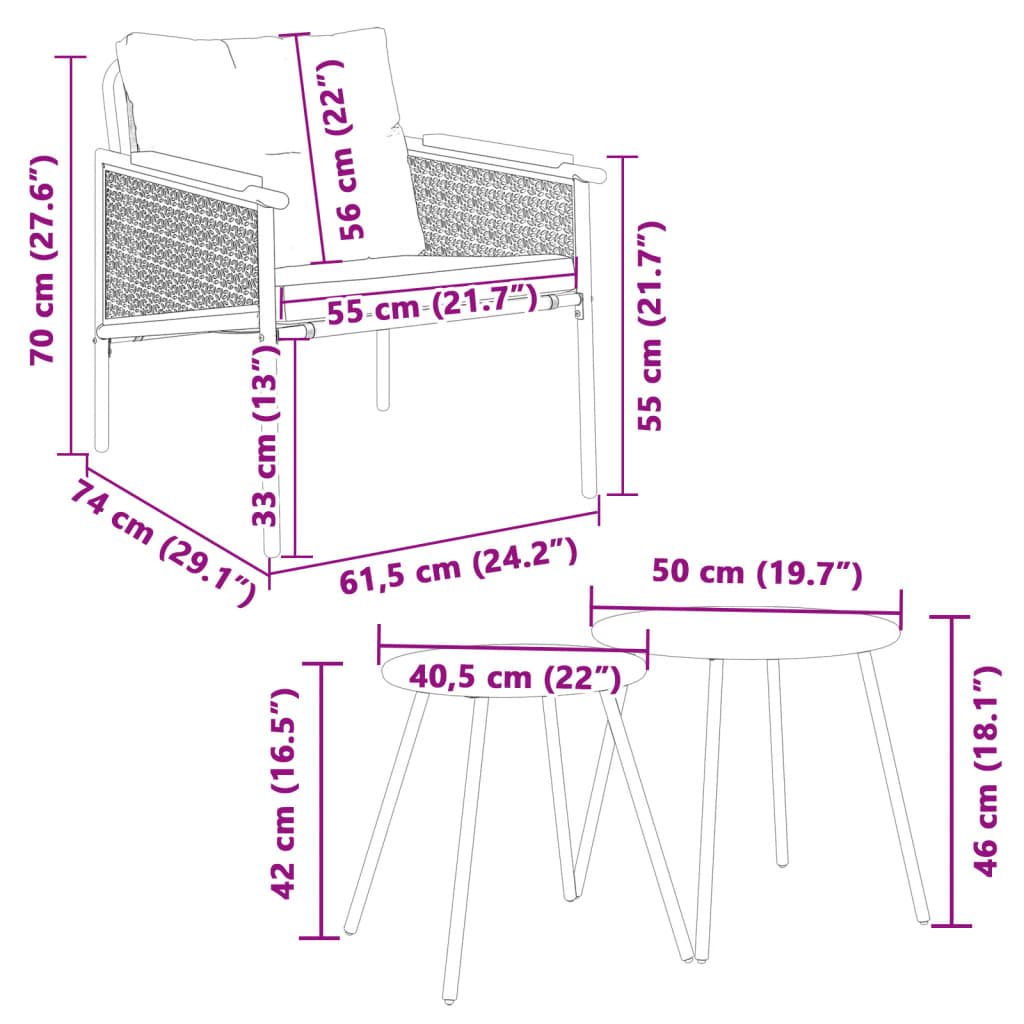 4-delige Balkonset met kussens staal zwart Tuinsets | Creëer jouw Trendy Thuis | Gratis bezorgd & Retour | Trendy.nl