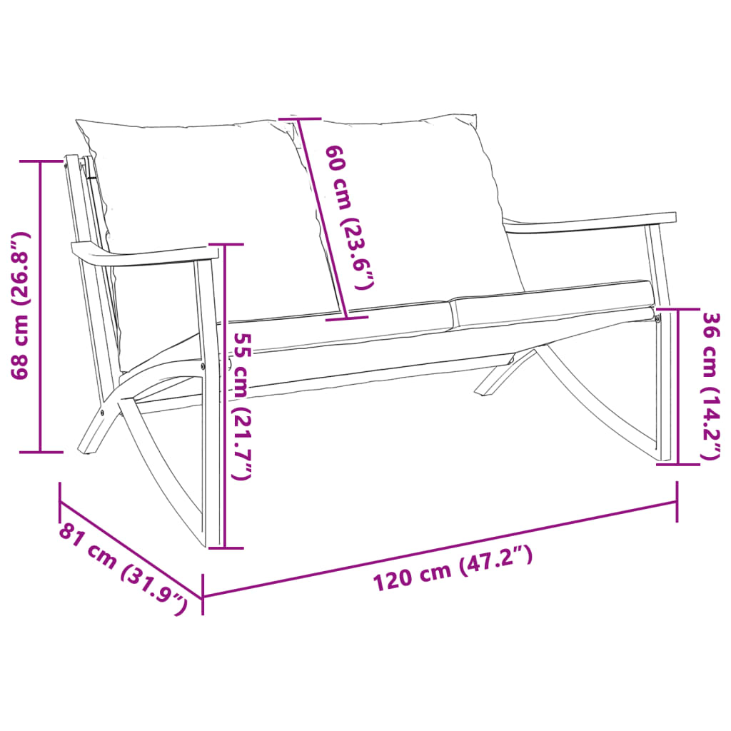 Tuinbank met kussens 120 cm staal zwart Tuinsets | Creëer jouw Trendy Thuis | Gratis bezorgd & Retour | Trendy.nl