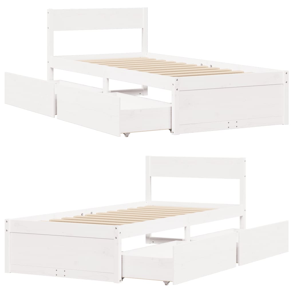 Bedframe zonder matras massief grenenhout wit 140x200 cm