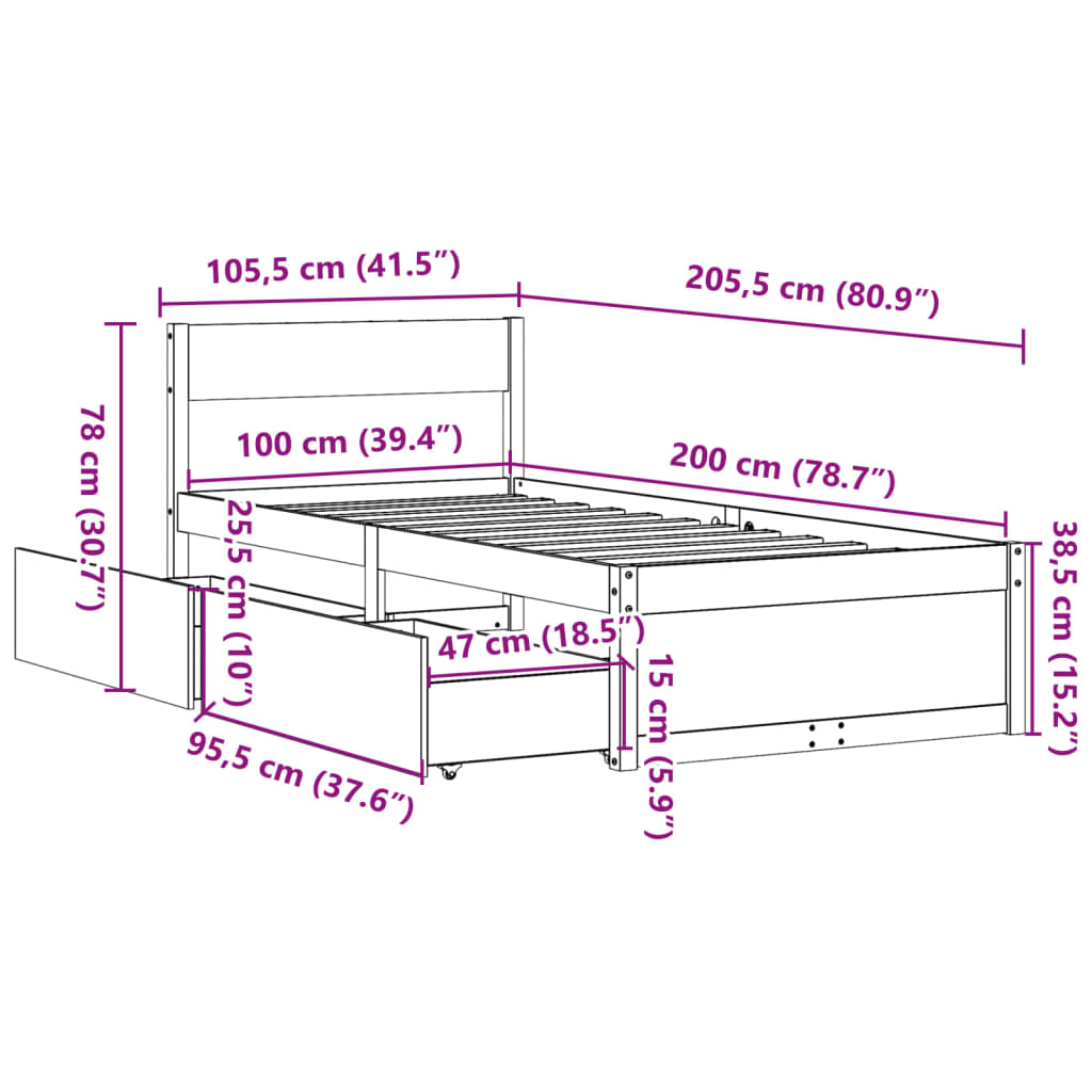 Bedframe zonder matras massief grenenhout wit 140x200 cm