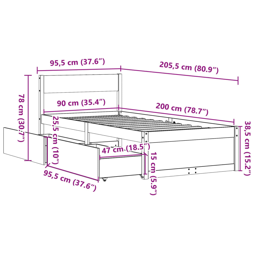 Bedframe zonder matras massief grenenhout wit 90x200 cm Bedden & bedframes | Creëer jouw Trendy Thuis | Gratis bezorgd & Retour | Trendy.nl