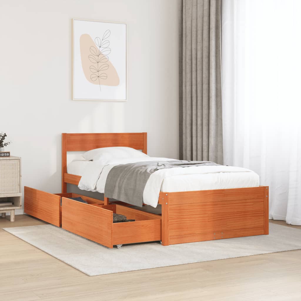 Bedframe zonder matras massief grenenhout wasbruin 90x200 cm Bedden & bedframes | Creëer jouw Trendy Thuis | Gratis bezorgd & Retour | Trendy.nl