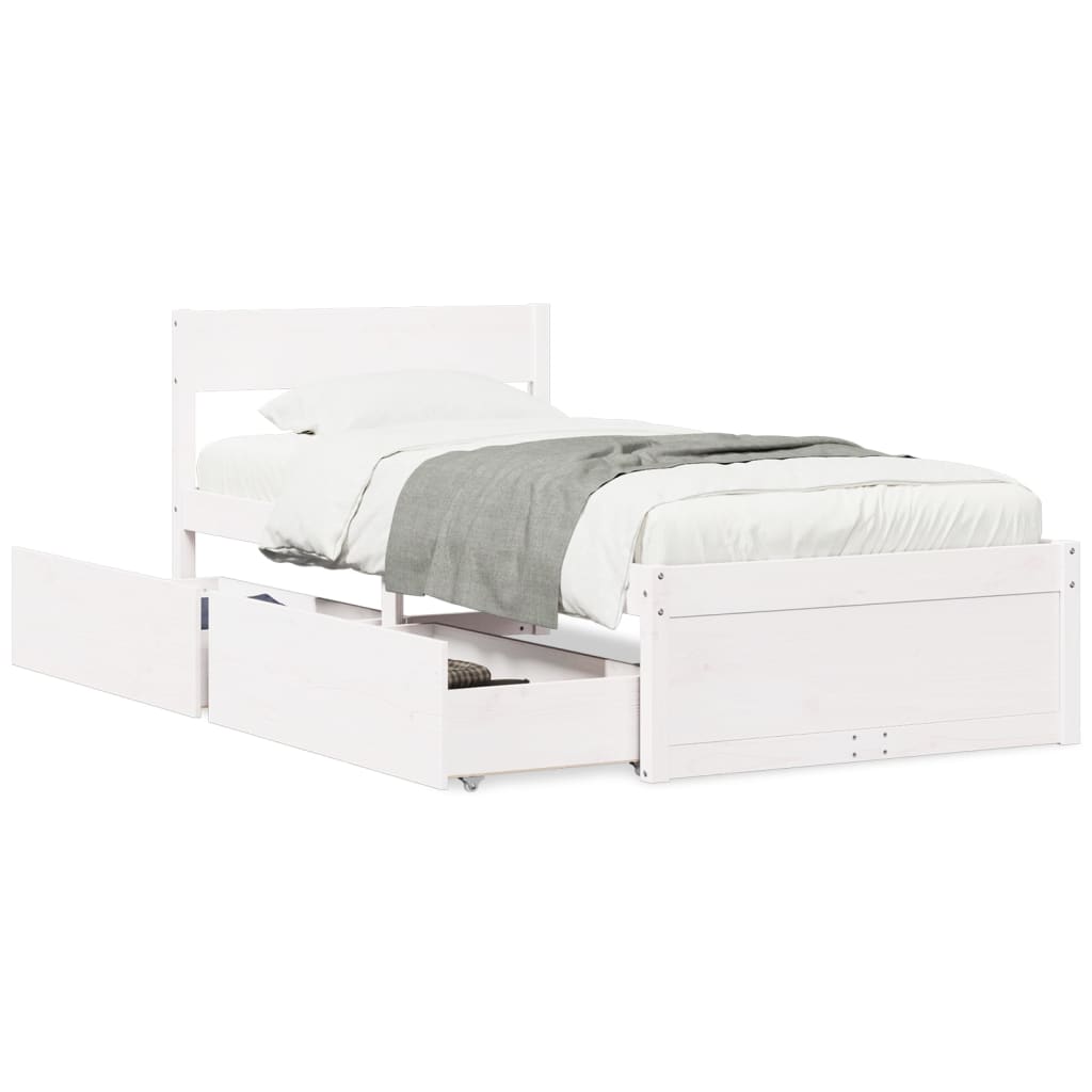 Bedframe zonder matras massief grenenhout wit 90x190 cm