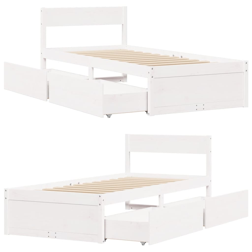 Bedframe zonder matras massief grenenhout wit 90x190 cm