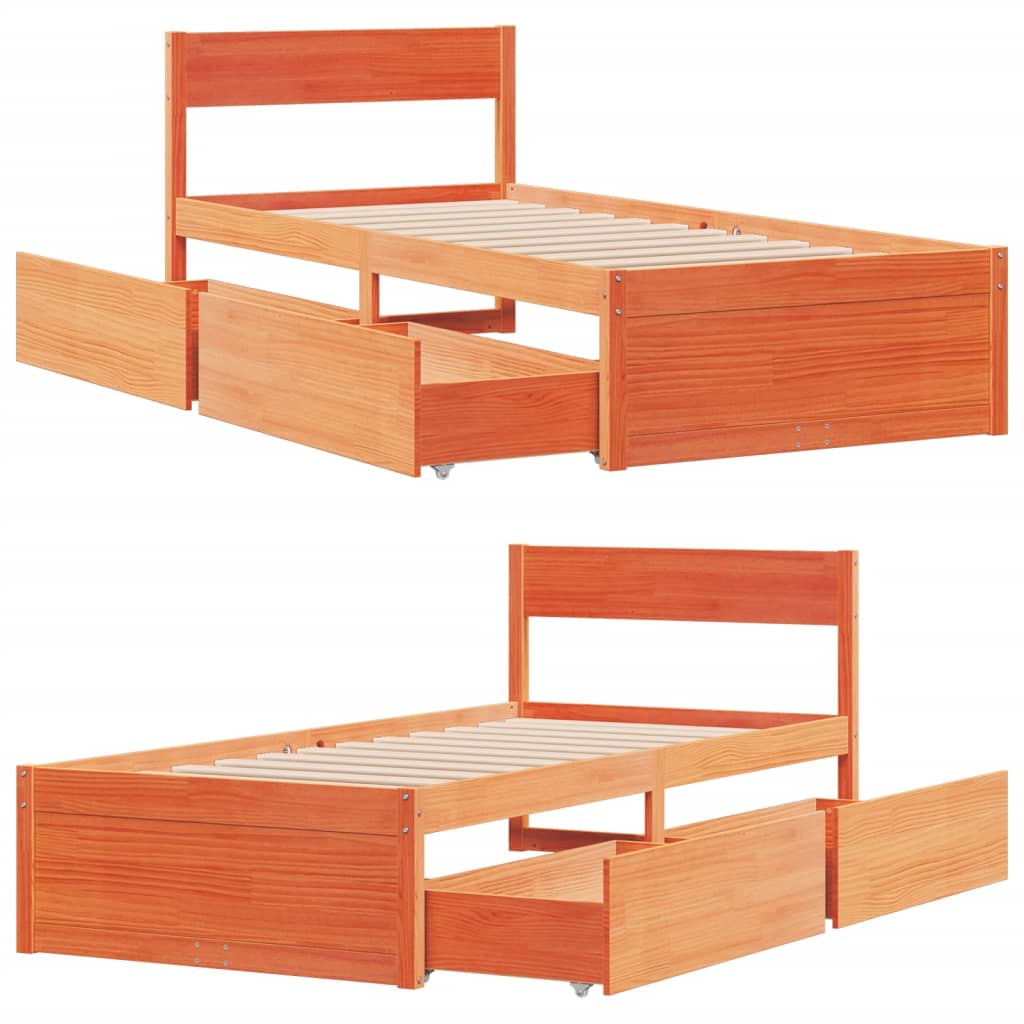 Bedframe met lades massief grenenhout wasbruin 90x190 cm Bedden & bedframes | Creëer jouw Trendy Thuis | Gratis bezorgd & Retour | Trendy.nl