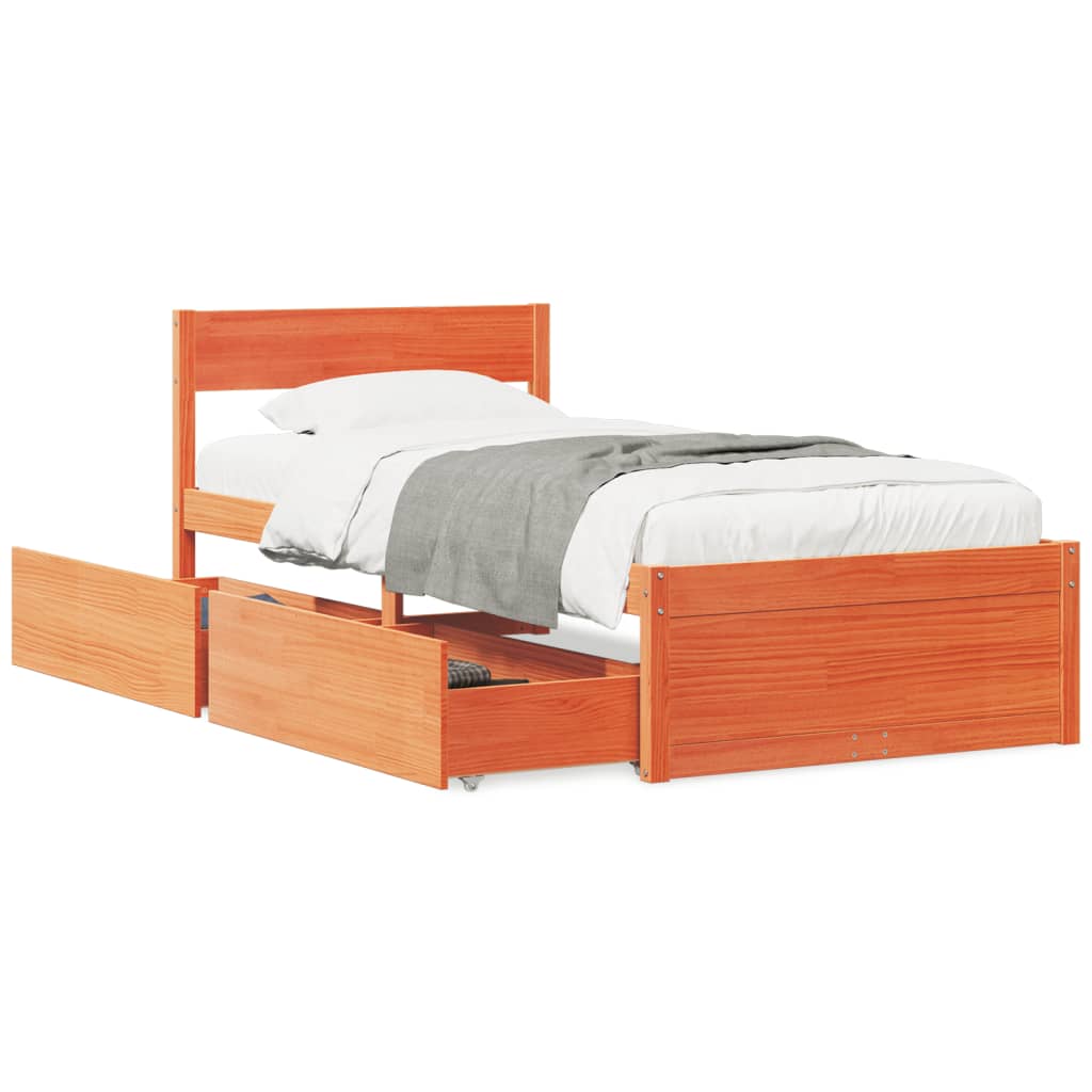 Bedframe met lades massief grenenhout wasbruin 90x190 cm Bedden & bedframes | Creëer jouw Trendy Thuis | Gratis bezorgd & Retour | Trendy.nl